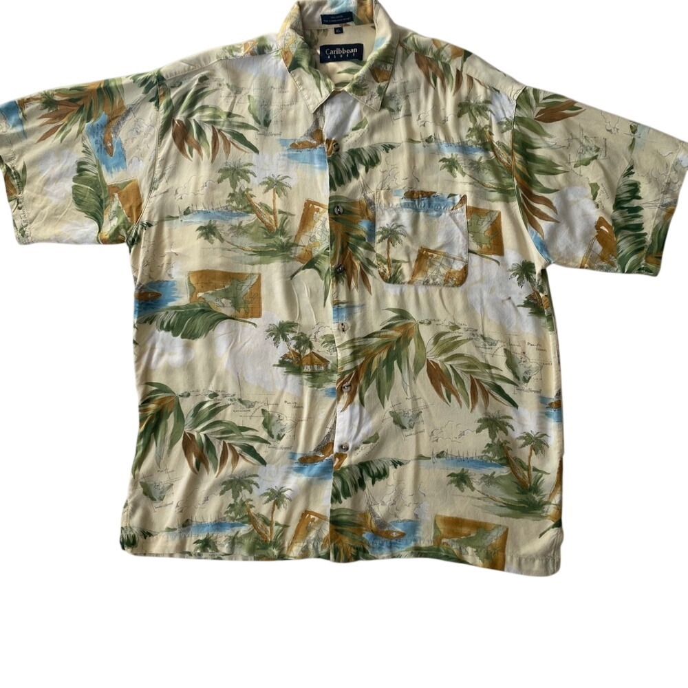 VTG Caribbean Blues Mens Button-down‎ Hawaiian Shirt Sz X-Large
